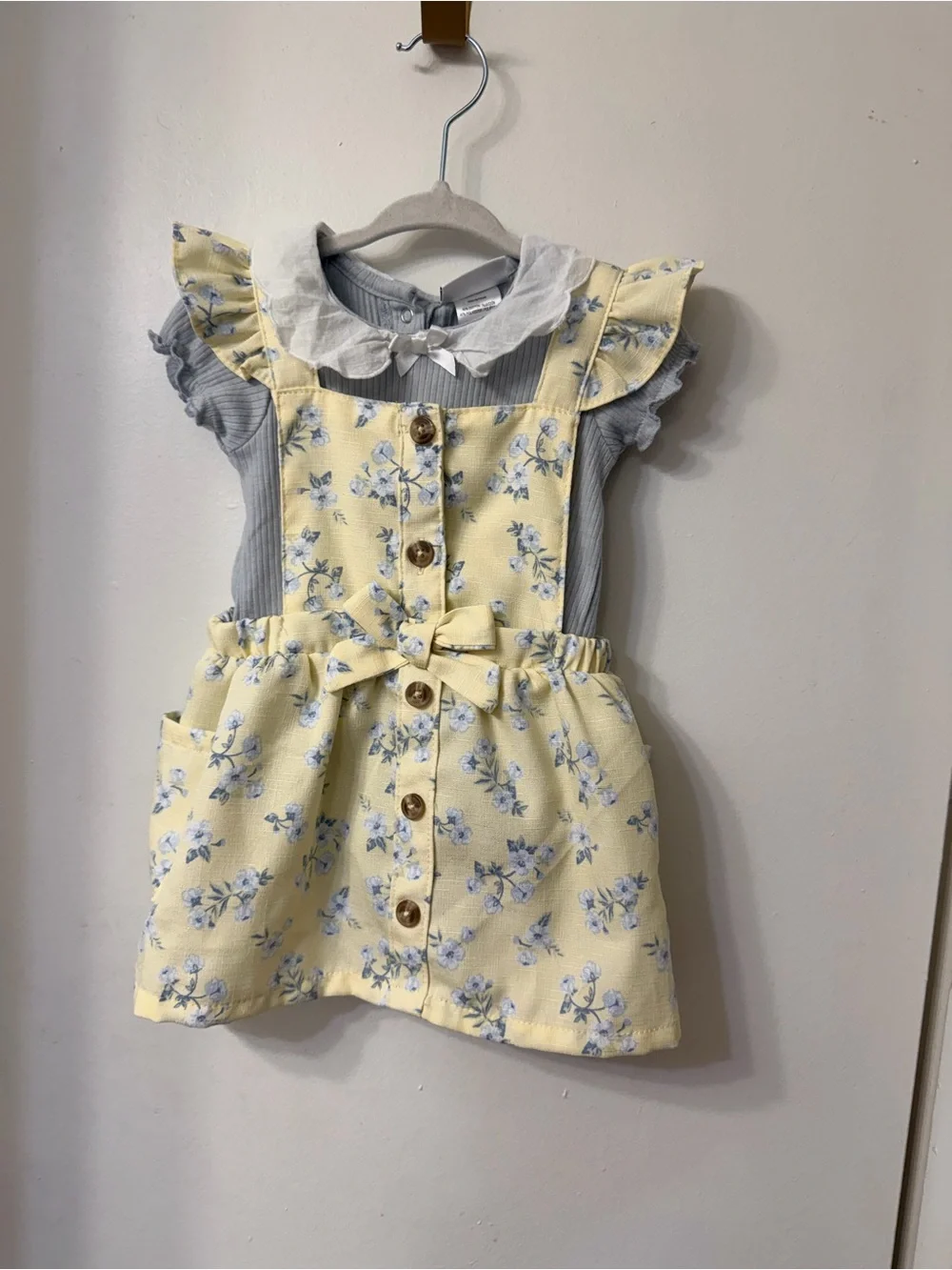 Yellow Floral Baby Suspender Dress with Bow